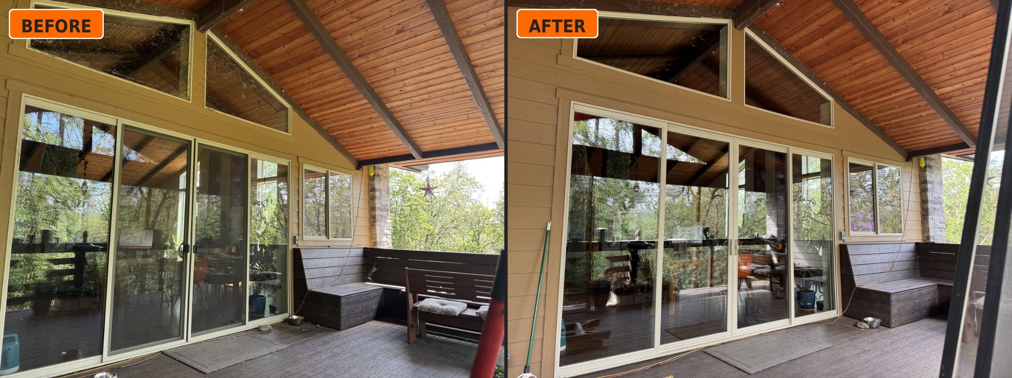 Full service residential patio window cleaning before and after